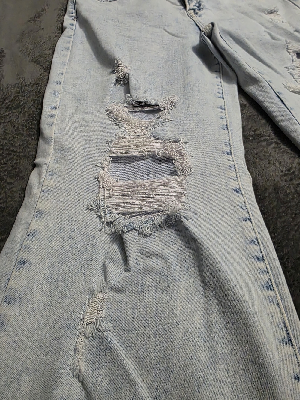 High-Rise Light Blue Distressed Flare Jeans - Picture 3 of 6